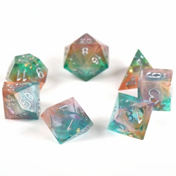 DND Dice Set - Coral Reef - 7 Handmade Resin Dice - Fantasy RPG Tabletop Gaming - Picture 3 of 3
